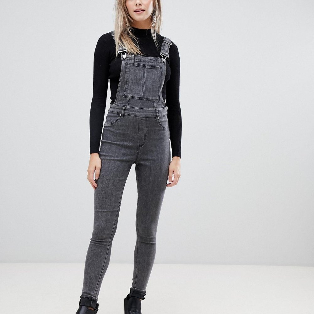 NWT Cheap Monday Denim Spray Dungaree overalls in grey XXS